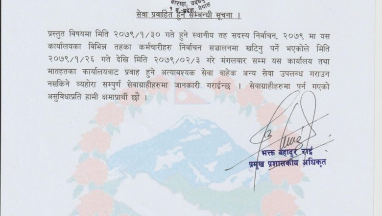 लिम्चुङबुङमा ९ दिनको लागि कार्यालयबाट दिइने सेवा टप्प