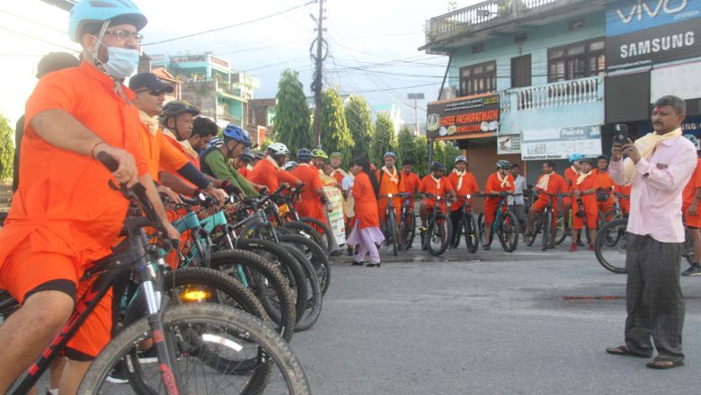 धार्मिक तथा आन्तरिक पर्याटनमा सहयोग पुराउन गाईघाटमा बोल बम साईकलिङ तथा बृक्षारोपन