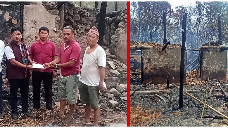 उदयपुरगढीमा आगलागी पिडितलाई आर्थिक सहयोग प्रदान