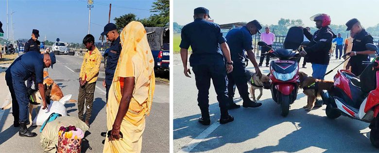 सिमा नाकामा तालिम प्राप्त कुकुर सहित कडाईका साथ चेकिङ