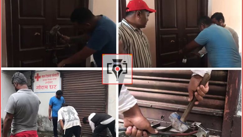 नेपाल रेडक्रस सोसाइटी उदयपुरको ताला तोडियो