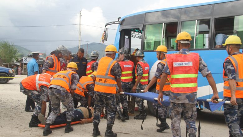 गाईघाटमा सडक दुर्घटना न्यूनीकरण सम्बन्धि कृत्रिम अभ्यास सम्पन्न (फोटो सहित)
