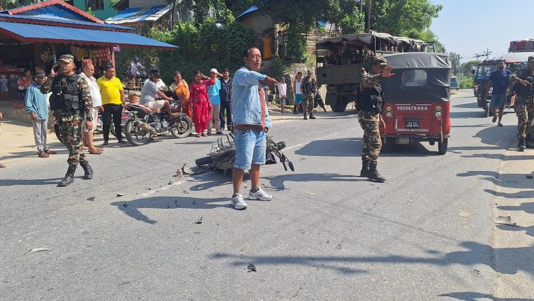 गाईघाटमा सेनाको ट्रकले ठक्करदिँदा मोटरसाईकल चालक गम्भिर घाईते